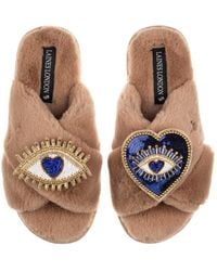 Laines London - Classic Laines Slippers With Double Heart & Love Eye Brooches - Lyst
