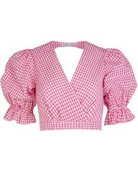 Lavaand - The Clara Open Back Cotton Blouse In Pink Gingham - Lyst