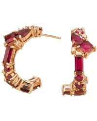 Juvetti - Rose Ruby & Diamond Medium Hoop Lanna Rose Earrings - Lyst