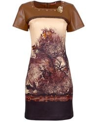 Lalipop Design - Neutrals All-Over Graphic Print Short Sleeve Dress Panelled With Vegan Leather - Lyst
