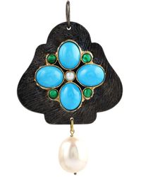 Artisan - Beautiful Pearl Chiness & Oval Cut Turquoise With Multi Stone In 18k Gold 925 Silver Pendant - Lyst