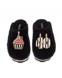 Laines London - Teddy Closed Toe Slippers With Stripe 40Th Birthday & Cake Brooches - Lyst