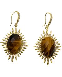 Farra - Tiger Eye Stone Setting Dangle Earrings - Lyst