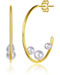 Genevive Jewelry - Rachel Glauber Colored Pearl Open Hoop Earrings - Lyst