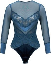 Carol Coelho - Hydros Lace, Velvet & Tulle Long Sleeve Bodysuit - Lyst