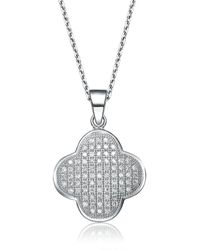 Genevive Jewelry - Sterling Silver Cubic Zirconia White Gold Plated Micro Pave Flower Shape Drop Pendant - Lyst