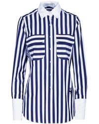 The Extreme Collection - Gabrielle Striped Shirt With Ruffled Trim And High Collar - Lyst