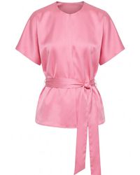concept A trois - Satin-Finish Top With A Waist Tie - Lyst
