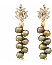 Way to Chic - Freshwater Pearl Crystal Leaf Statement Earrings - Lyst