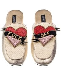 Laines London - Neutrals Classic Mules With Fuck Off Brooches - Lyst