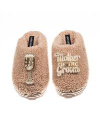 Laines London - Neutrals Teddy Closed Toe Slippers With Mother Of The Groom Brooches - Lyst