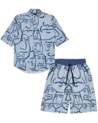 mysimplicated - Short Sleeve Shirt And Bermuda Set With Faces Design - Lyst