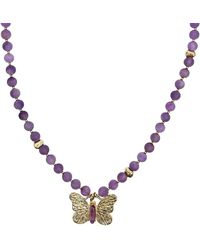 Farra - Amethyst With Butterfly Pendant Necklace - Lyst