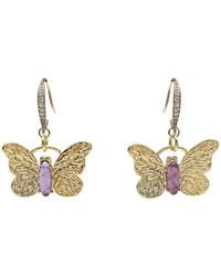 Farra - Butterfly With Amethyst Stone Dangle Earrings - Lyst