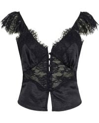 Modenaire - Lace Trim Satin Corset Top With Flutter Sleeves - Lyst