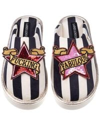 Laines London - Flatform Stripe Closed Toe Slippers With & Fucking Fabulous Brooches - Lyst