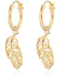 Lily Charmed - Plated Feather Charm Hoop Earrings - Lyst