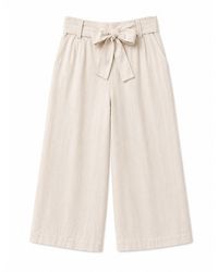 Yumi' - Neutrals Natural Linen Mix Cropped Trousers With Tie Belt - Lyst