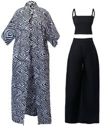 Spring Stitches - Tayo Cotton Kimono, Smocked Crepe Crop Top & Palazzo Pants Set - Lyst