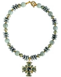 Edgar Navarro Jewelry - Neutrals Navarro Mother Of Pearl & Labradorite Necklace Featuring Labradorite Cross Pendant - Lyst
