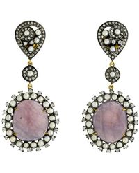 Artisan - Multi Sapphire & Bezel Set Pearl Pave Diamond In 18k With Silver Dangle Earrings - Lyst