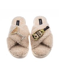 Laines London - Neutrals Laines Neutral Boucle Slippers With Dom Darling Champagne Brooches - Lyst