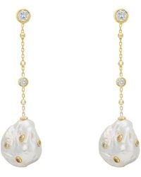 LÁTELITA London - Polka Dot Baroque Pearl Chain Drop Earrings Cz - Lyst