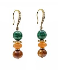 Farra - Malachite With Freshwater Pearl And Gems Earrings - Lyst