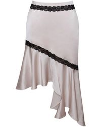 Miss Circle New York - Neutrals Yahvi Lace Trim Satin Skirt - Lyst