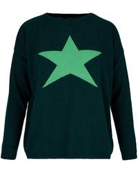 At Last - Cashmere Mix Sweater In Forest Green With Green Star - Lyst
