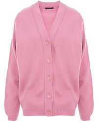 concept A trois - V-Neck Knitted Cardigan With Crystal Buttons - Lyst