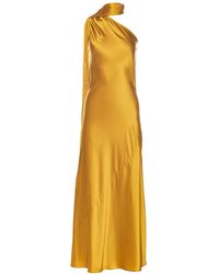 Vasiliki Atelier - Amal Silk Slip Dress With Floral Corsage - Lyst