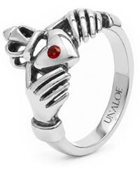 Unaloe - Ruby Heart With Hands Ring – Sterling - Lyst