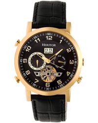 Heritor - Edmond Leather-band Watch With Day And Date - Lyst