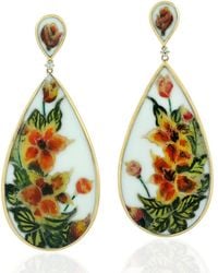 Artisan - 18K Bakelite, Diamond & Floral Drop Earrings - Lyst
