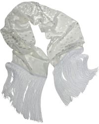 Maryell - Silk Dévoré Squares Satin Scarf With Long Fringe, Gift - Lyst