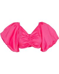 Ofuure - Linen Skye Puffy Sleeve Crop Top - Lyst