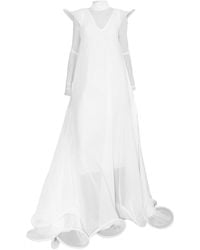 Laura Daili - Neutrals Double-Layer Gown With Signature Shoulder Wings - Lyst