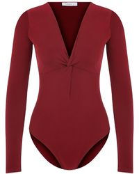 Maan Istanbul - V-Neck Knot Detail Burgundy Bodysuit - Lyst
