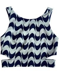 L2R THE LABEL - Printed Denim Crop Top With Cut Outs In - Lyst