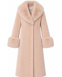 Santinni - Neutrals Sunset Boulevard Long Wool Coat With Faux Fur Collar - Lyst