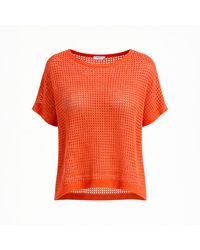 Haris Cotton - Knitted Batwing Blouse With Lurex Thread Coral - Lyst
