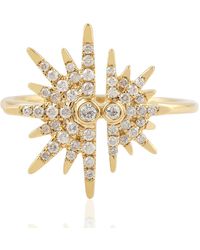 Artisan - 18kt Yellow Gold Pave Diamond Starburst Shape Ring - Lyst
