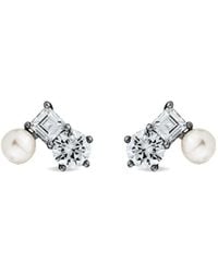 SALLY SKOUFIS - Eclipse Stud Earrings With Natural Pearls & Made Cz Diamond Stimulant - Lyst
