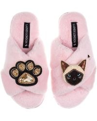 Laines London - Classic Laines Slippers With Paw & Siamese Cat Brooches - Lyst