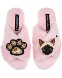 Laines London - Classic Laines Slippers With Paw & Siamese Cat Brooches - Lyst