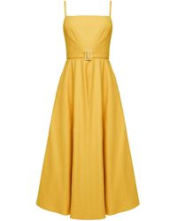 UNDRESS - Matissa Yellow Denim Circle Skirt Midi Dress - Lyst