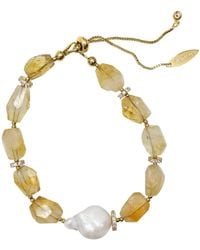 Farra - Faceted Citrine With Baroque Pearl Adjustable Bracelet - Lyst