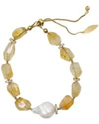 Farra - Faceted Citrine With Baroque Pearl Adjustable Bracelet - Lyst