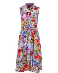 Conquista - Floral Sleeveless Dress With Belt - Lyst